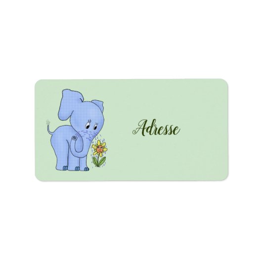 Étiquette Éléphant avec fleur (Devant)