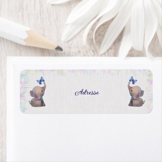 Étiquette Éléphant avec papillon (En situation)