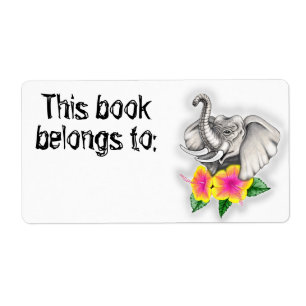 Étiquette Eléphant avec plaque de livre Hibiscus
