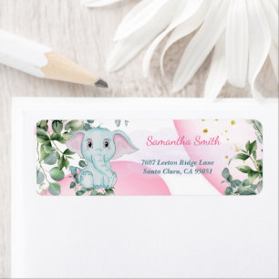 Étiquette Eléphant bleu mignon avec Eucalyptus Adresse