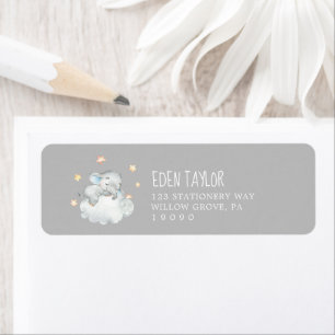 Étiquette Elephant Boy Adresse de retour Baby shower gris