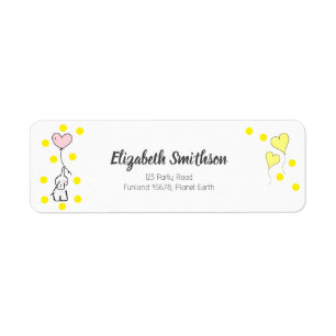 Étiquette Elephant, Confetti et Heart Balloons Adresse migno
