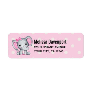 Étiquette Eléphant de bébé rose mignon avec oreilles Poka Do