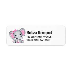 Étiquette Eléphant de bébé rose mignon avec oreilles Poka Do