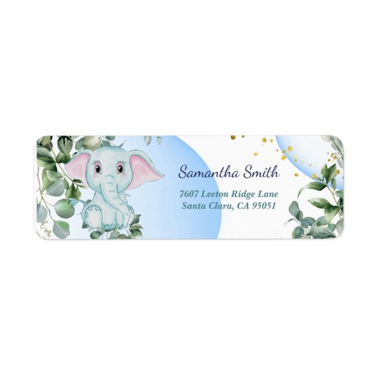 Étiquette Eléphant mignon avec Eucalyptus à bulle bleue (Devant)