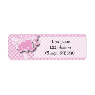 Étiquette Éléphant rose et blanc de bébé de plaid