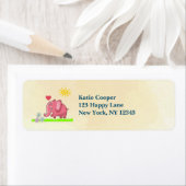 Étiquette Eléphant Rose Sur Fleurs D'Odeur D'Herbe Verte (En situation)