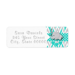 Étiquette Eléphant turquoise, blanc et gris Baby shower 2