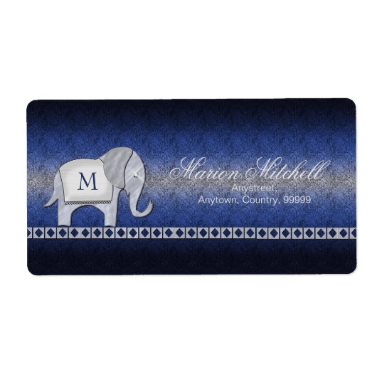 Étiquette Elephant Walk Monogram Argent/Blue ID390 (Devant)