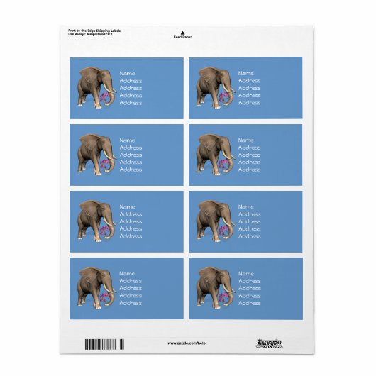 Étiquette Elephant With Pink Orchid (Feuille entière)