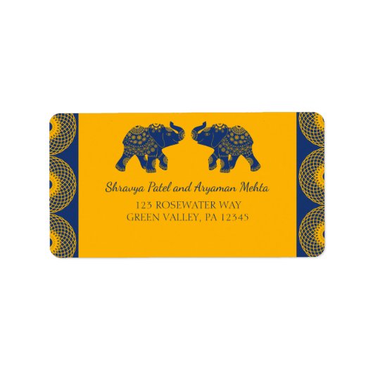 Étiquette Eléphants à thème indiens en Mariage bleu royal (Devant)