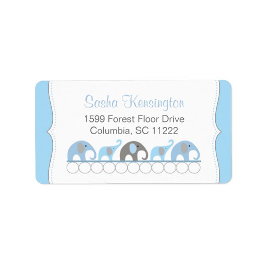 Étiquette Eléphants bleus et gris Baby Boy Douche (Devant)