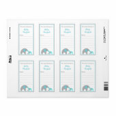 Étiquette Eléphants Mère & Bébé Turquoise Plaques de livres (Feuille entière)