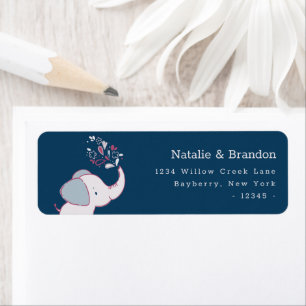 Étiquette Elephants Pink Navy & Dusty Blue Return Adresse :
