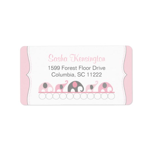 Étiquette Eléphants roses et gris Baby Girl Douche (Devant)