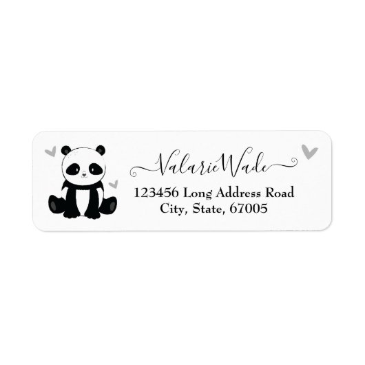 Étiquette Elgant Script mignon Panda et Coeurs Adresse de re (Devant)