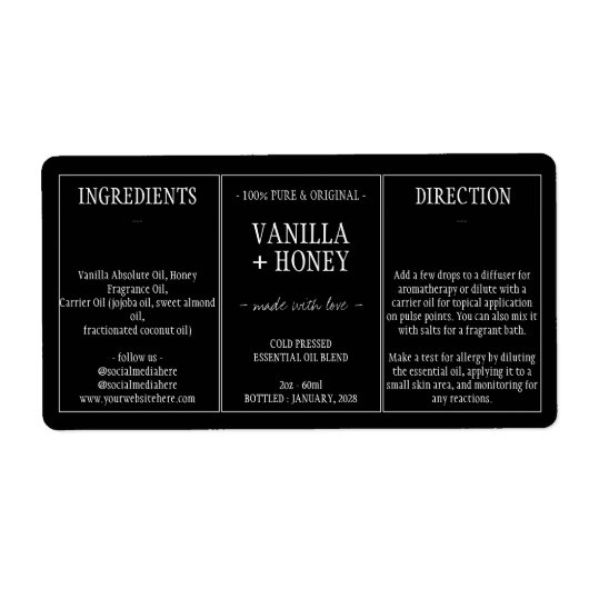 Étiquette Emballage de la bouteille à huile essentielle (Devant)