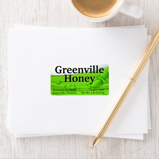 Étiquette Emballage de pot de miel liquide (En situation)