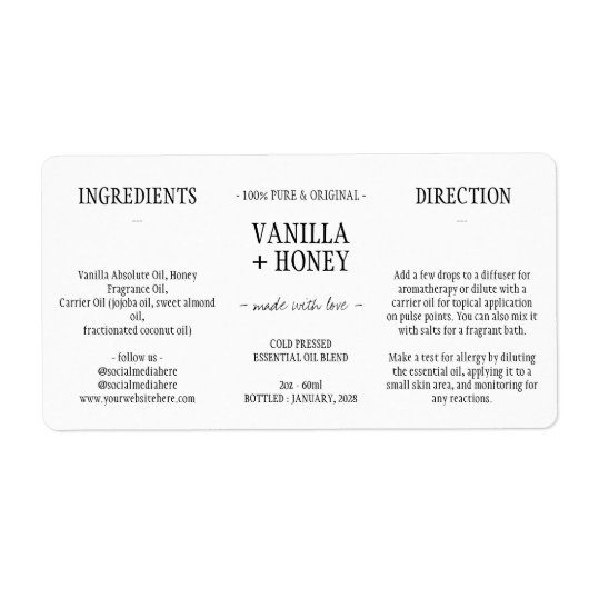 Étiquette Emballage simple à base d'huile essentielle (Devant)