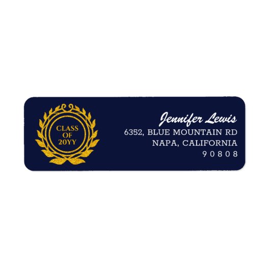 Étiquette Emblème de texte personnalisé Style Bleu Gold Adre (Devant)