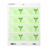 Étiquette Emblème Médicale de caducée de vert de médecine (Feuille entière)