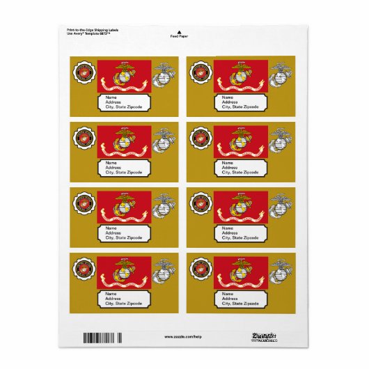 Étiquette Emblème, sceau et drapeau de l'USMC (Feuille entière)