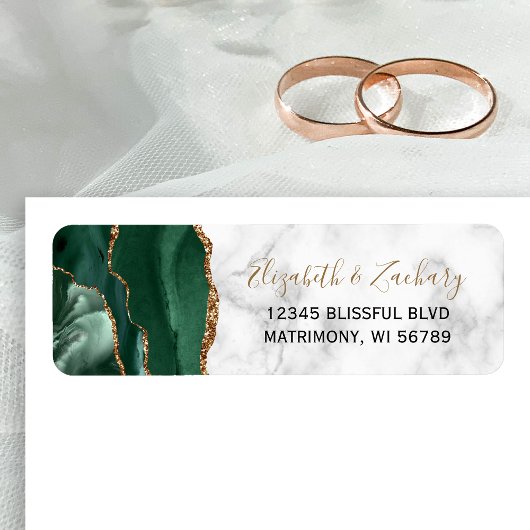Étiquette Emerald Green Agate Mariage de marbre Adresse de r