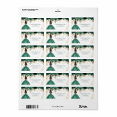 Étiquette Emerald Green Floral Princess Quinceanera (Feuille entière)