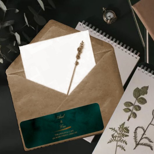 Étiquette Emerald Green Gold Agate Mariage Adresse de retour