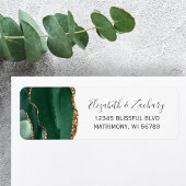Étiquette Emerald Green Gold Agate Mariage Adresse de retour