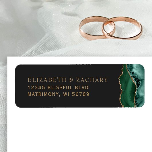 Étiquette Emerald Green Gold Agate Mariage Adresse de retour