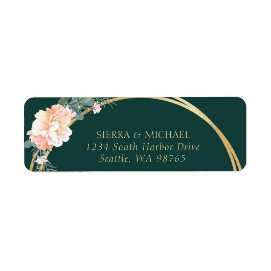 Étiquette Emerald Green Gold Rings Mariage Adresse de retour (Devant)