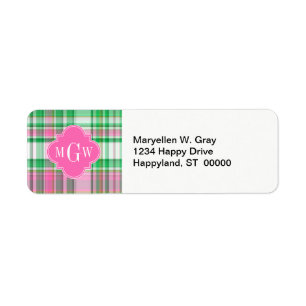 Étiquette Emerald Green Hot Pink Wht Preppy Madras