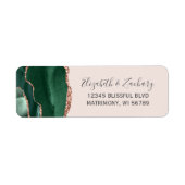 Étiquette Emerald Green Rose Gold Agate Blush Adresse de ret (Devant)