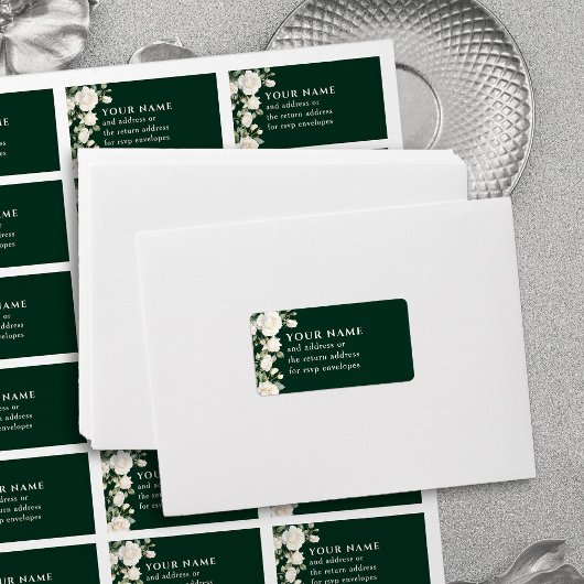 Étiquette Emerald Green Roses blanches RSVP Enveloppe Adress