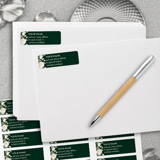 Étiquette Emerald Green White Roses Adresse de retour
