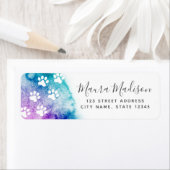 Étiquette Empreinte de patte aqua violet aquarelle adresse d (En situation)