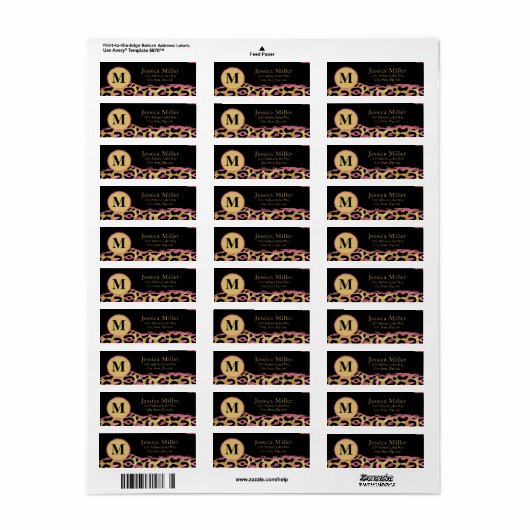 Étiquette Empreinte or rose guépard'impression adresse de re (Feuille entière)