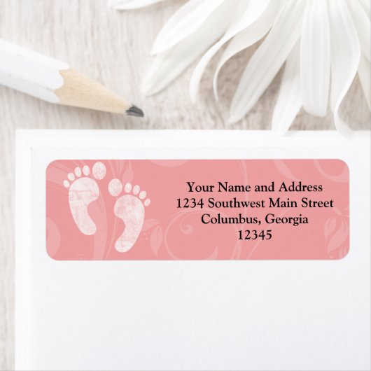 Étiquette Empreintes de bébé rose/blanc (En situation)