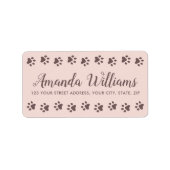 Étiquette Empreintes de pattes rousse rose brun joli script  (Devant)