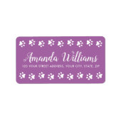 Étiquette Empreintes de pattes violet joli script de retour  (Devant)
