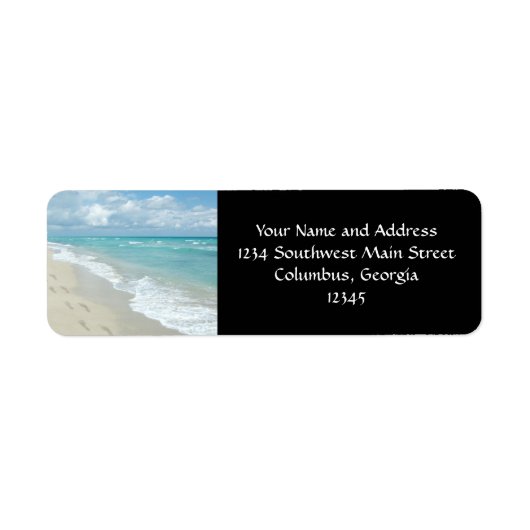 Étiquette Empreintes sur la plage de sable blanc, Pittoresqu (Devant)