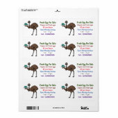 Étiquette Emu avec des oeufs dessin animé panneau d'oeuf fra (Feuille entière)