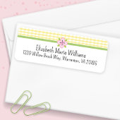 Étiquette En vichy Floral Jaune Adresse de retour