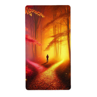 Étiquette Enchanted Crossroads - Vibrant Autumn Forest Art P