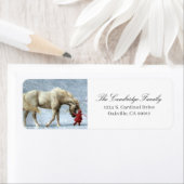 Étiquette Enfant À La Tête D'Un Cheval En Vacances De Neige (En situation)