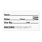 Étiquette Enregistrement des dates de sécurité alimentaire (Devant)