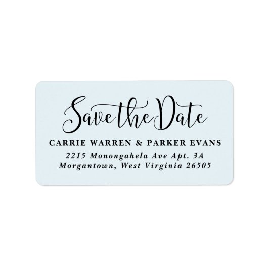 Étiquette Enregistrer la date bleu clair élégante adresse de (Devant)