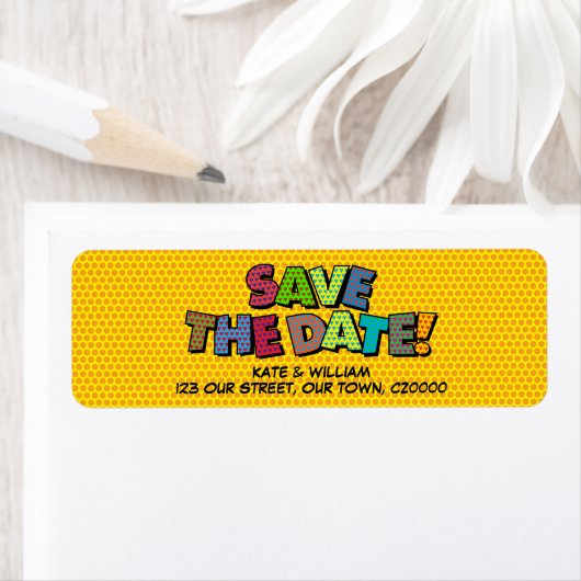 Étiquette ENREGISTRER LA DATE Fun Retro Comic Book Pop Art (En situation)