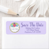 Étiquette Enregistrer La Date Purple Rose Floral Mariage Gât (En situation)